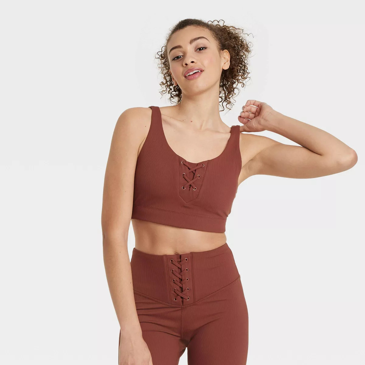 Women's Lace-Up Detail Ribbed Bra - JoyLab™ | Target