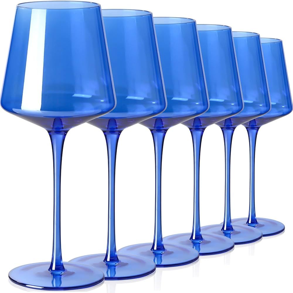 Physkoa COBLAT BLUE Wine Glasses Set of 6-16oz Tall Long Stem Wine Glasses, All Purpose Wine Glas... | Amazon (US)