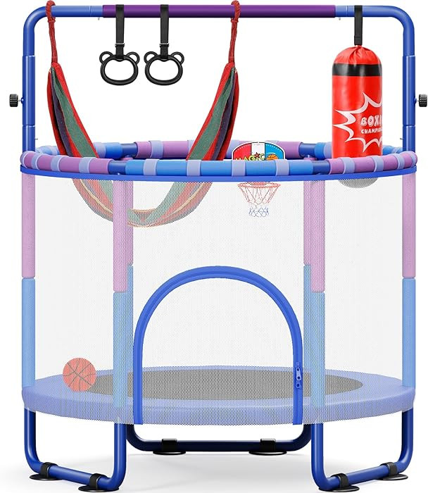 55" Trampoline for Kids with Enclosure, 6-in-1 Toddler Trampoline Indoor Outdoor, Upgrade Full An... | Amazon (US)