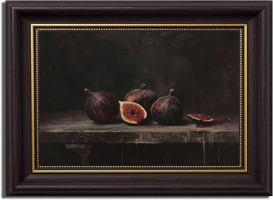 Vintage Fig Dark Brown Framed Canvas Wall Art Dark Fruit Still Life painting Decor Pictures Count... | Amazon (US)