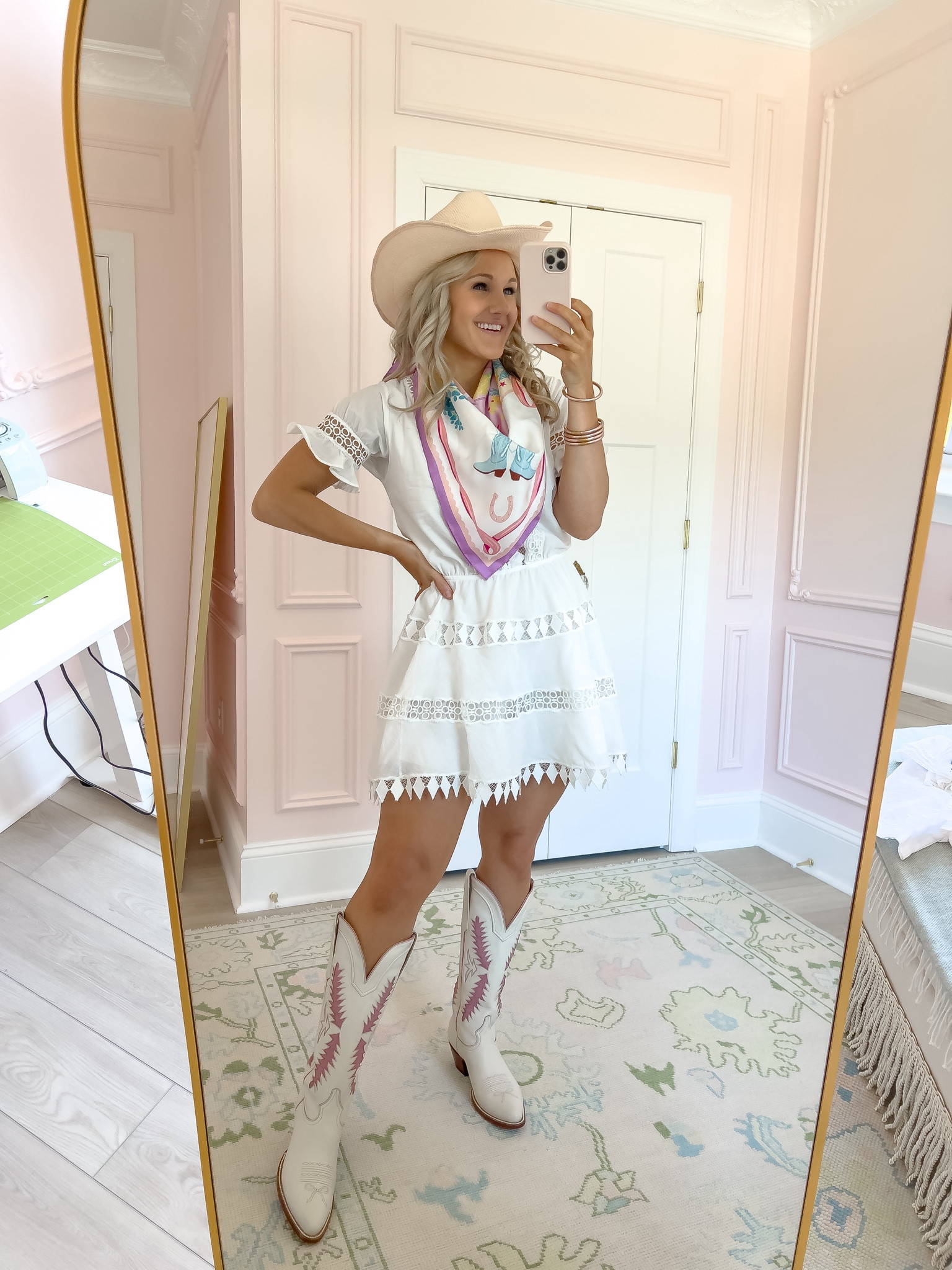 Wearing medium dress
Boots tts
Little white dress
Pink cowboy boots
Petite paloma cowboy boots
Pink boots
Oushak rug


#LTKFindsUnder100 #LTKHome #LTKFindsUnder50