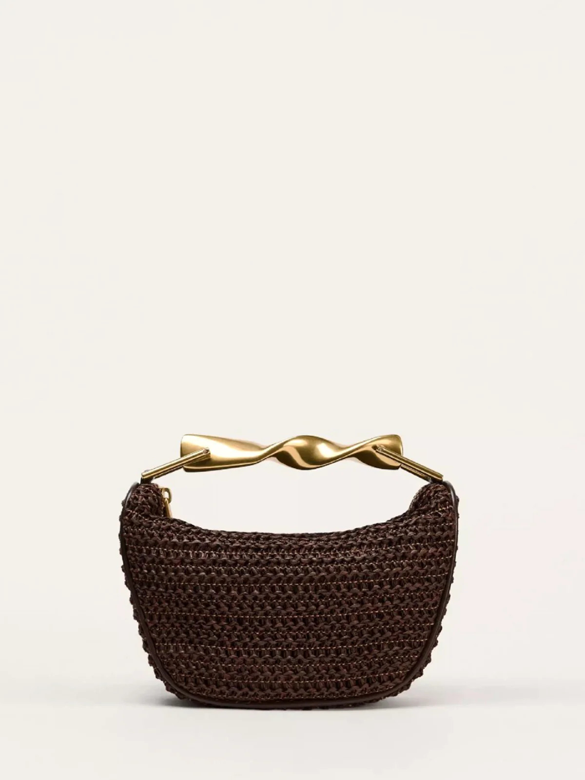 Woven Handbag With Twisted Gold Handle | Commense