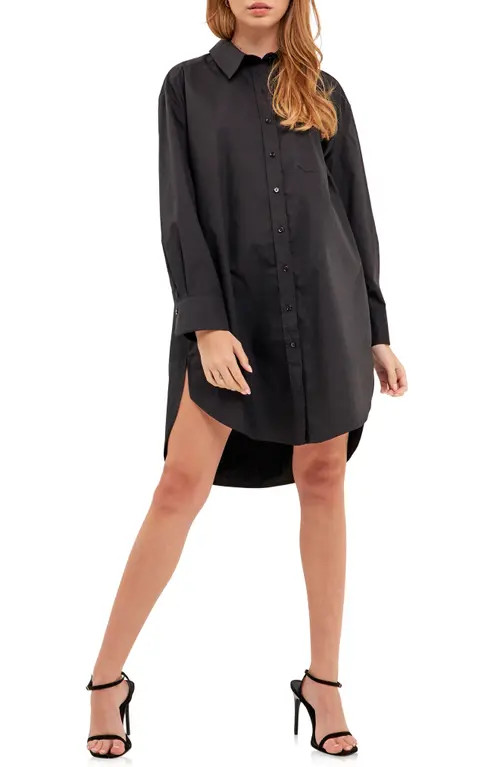English Factory Classic Collar Shirtdress in Black at Nordstrom, Size Large | Nordstrom