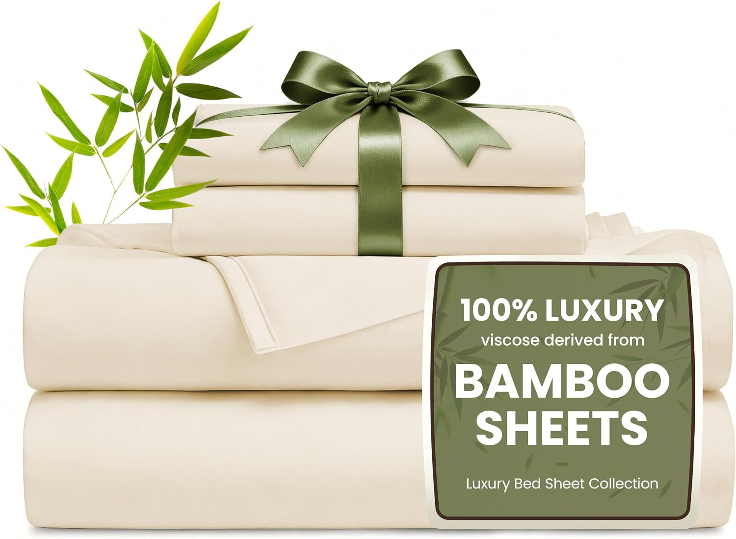 Love's cabin 4 Piece Queen Sheet Set, 100% Rayon Derived from Bamboo, Cooling & Breathable, Soft Silky Deep Pocket up to 16", Hotel Luxury Bedding for Hot Sleepers, Beige | Amazon (US)