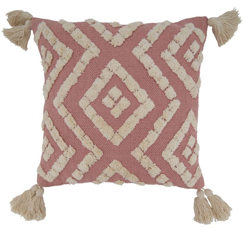 20"x20" Oversize Tufted Tassel Design Square Throw Pillow Cover Pink - Saro Lifestyle | Target