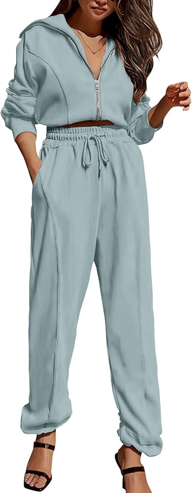 PRETTYGARDEN Women's 2 Piece Tracksuit Outfits Long Sleeve Zip Up Sweatshirt Drawstring Sweatpant... | Amazon (US)