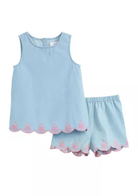 Crown & Ivy™ Toddler Girls Eyelet Chambray Tank Top and Shorts Set | Belk