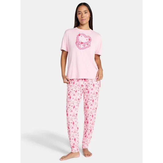 Jaclyn Women's Valentine's Day Sleep Tee and Jogger Pants Pajama Set, 2-Piece, Sizes S-XL | Walmart (US)
