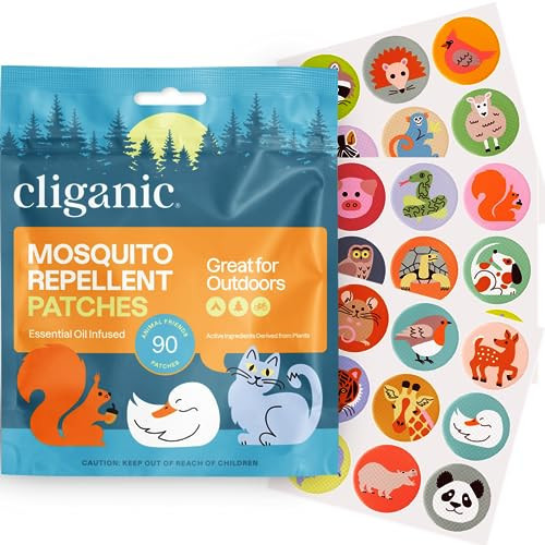 Cliganic Mosquito Repellent Stickers (90 Pack) - Animal Patches for Kids, Natural DEET-Free, Essential Oil Infused | Amazon (US)