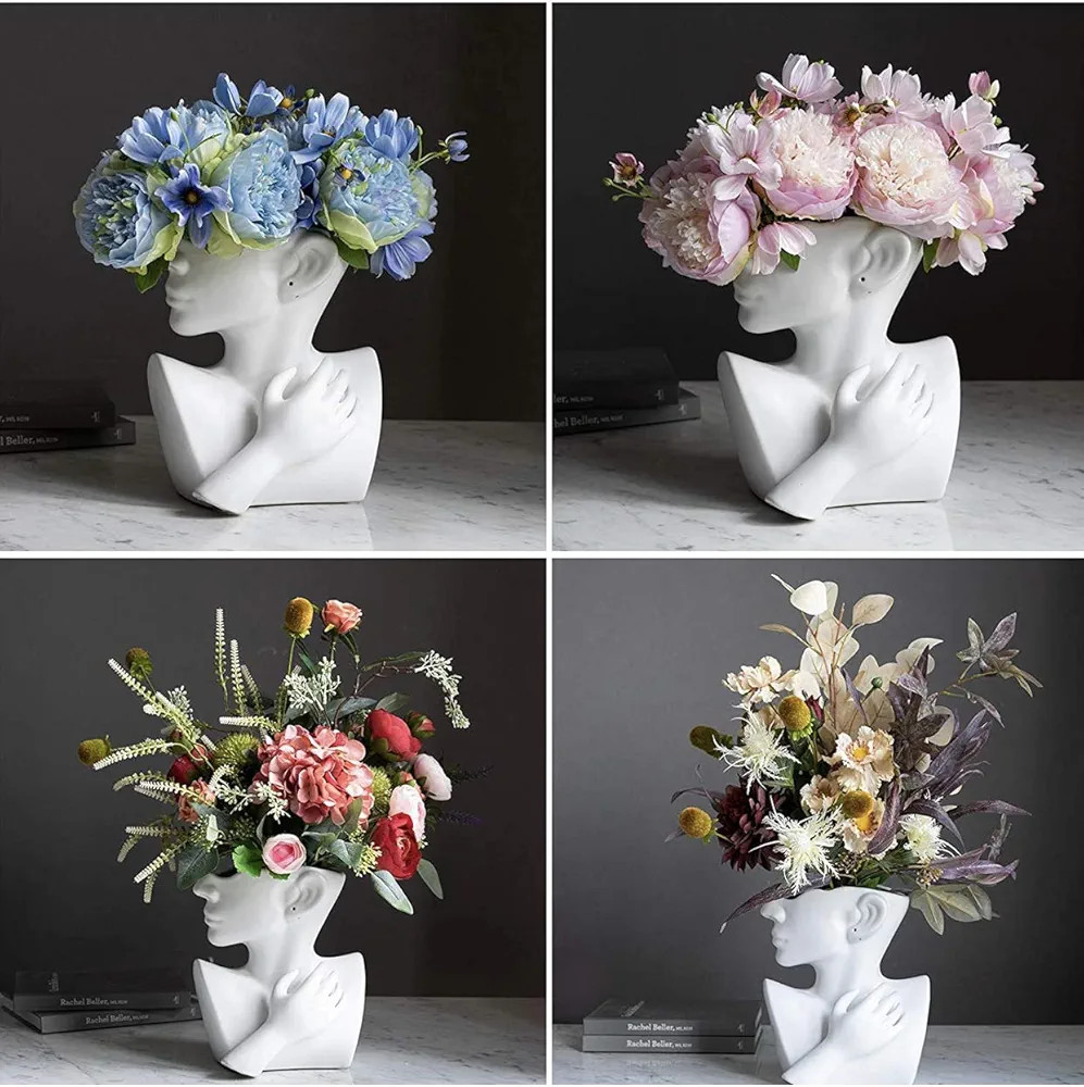 Ceramics Statue Flower Vase Face Pots Bust Head Shaped for Birthday Gifts Home Office Decoration ... | Amazon (US)