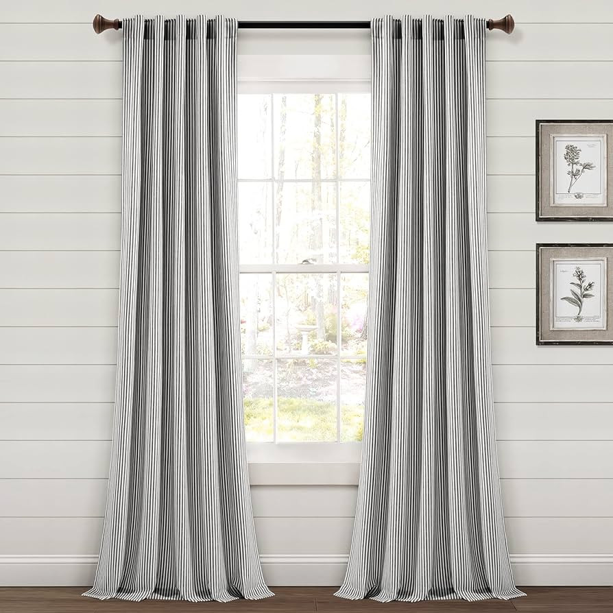 Lush Decor Farmhouse Vintage Stripe Yarn Dyed Cotton Back Tab/Rod Pocket Window Curtain Panels Pa... | Amazon (US)