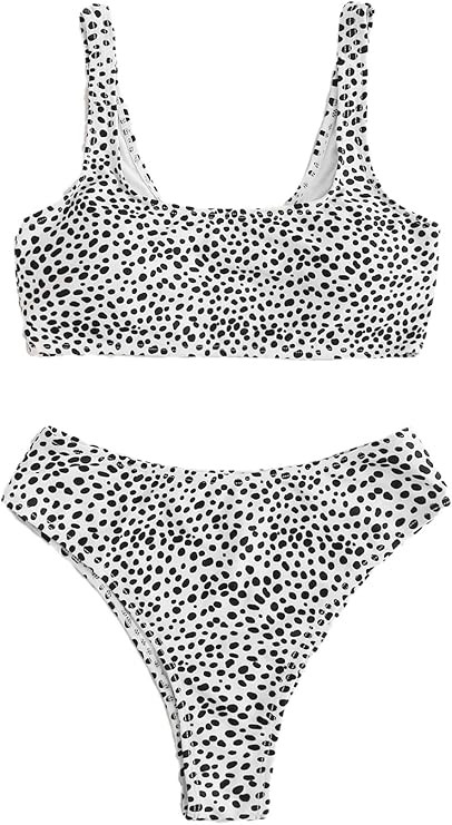 SweatyRocks Women's Swimwear Set Solid Scoop Neck High Waisted Bikini Swimsuits | Amazon (US)