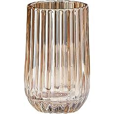 TIMEFOTO Flower Vase 7 inch Amber Glass Vase Thickened Hand Blow Round Vintage Striped Bottles fo... | Amazon (US)