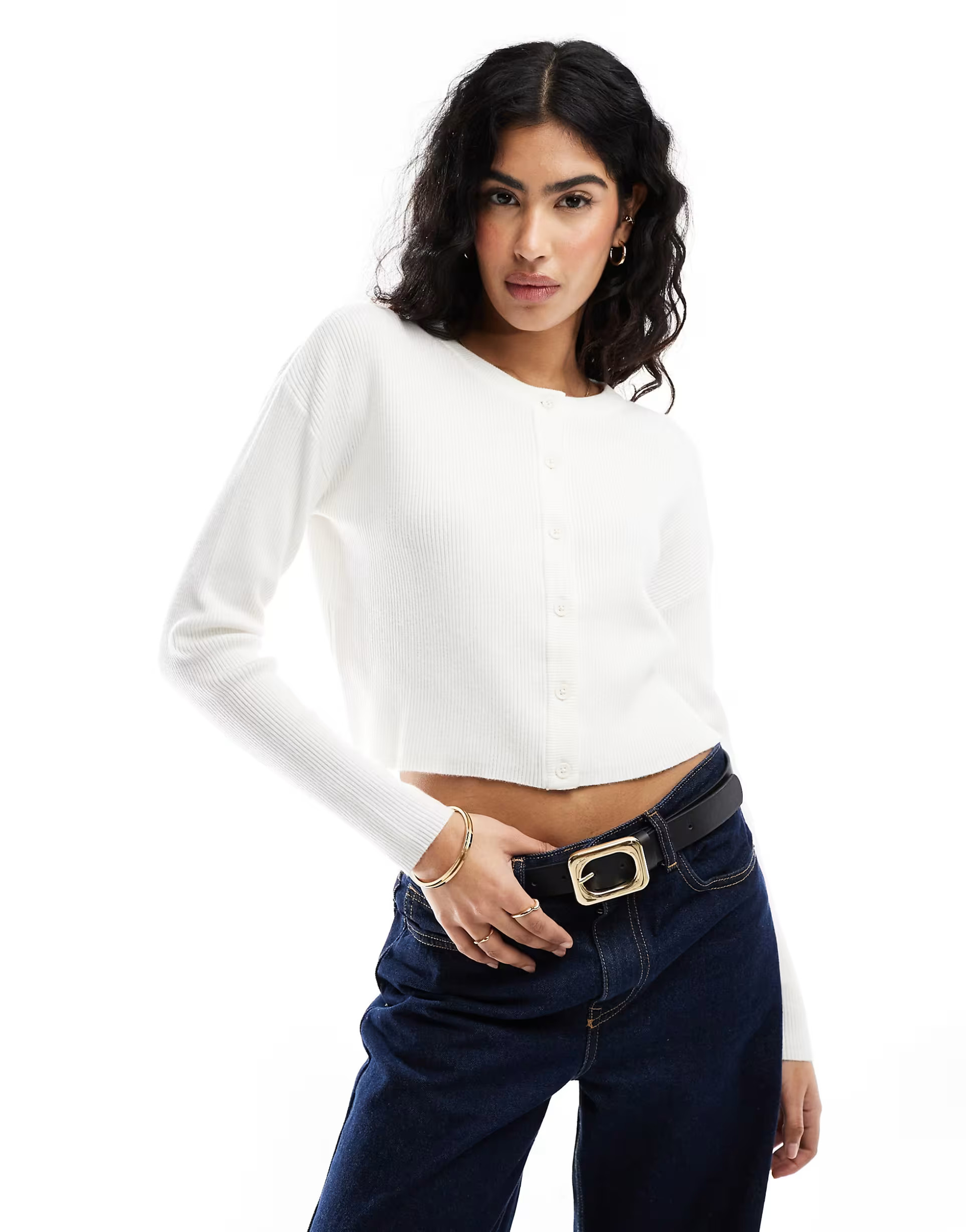 ASOS DESIGN slim fit cardigan with crew neck in cream | ASOS (Global)