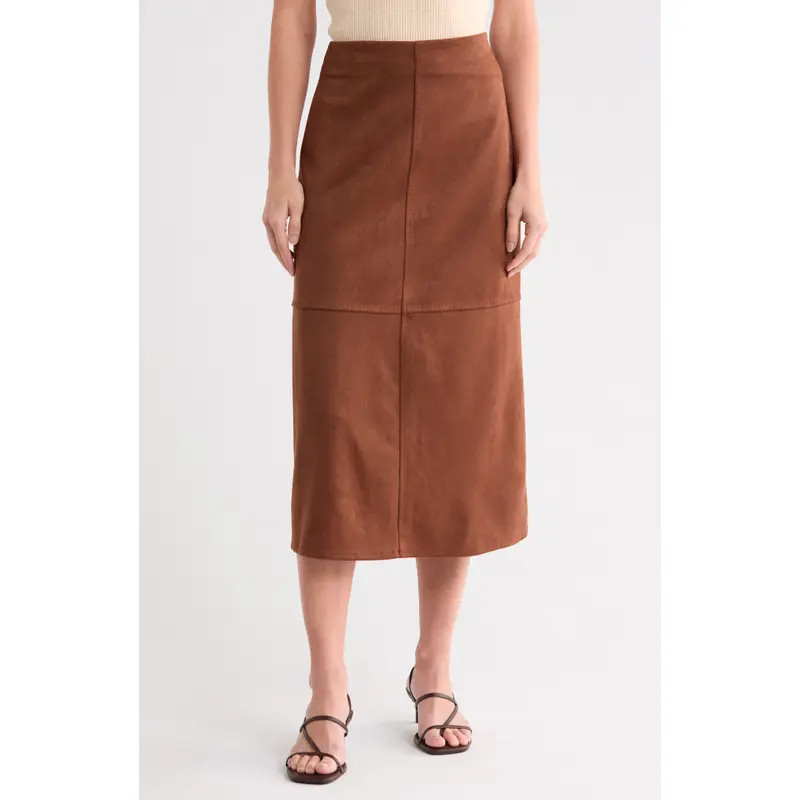 MAX STUDIO Faux Suede A-Line Midi Skirt in Chocolate at Nordstrom Rack, Size Large | Nordstrom Rack