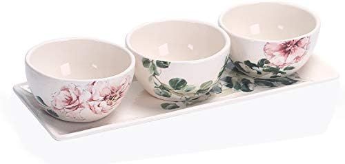 Bico Spring Eucalyptus Ceramic Dipping Bowl Set (13oz bowls with 14 inch platter), for Sauce, Nac... | Amazon (US)