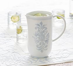 Chambray Tile Stoneware Pitcher | Pottery Barn (US)