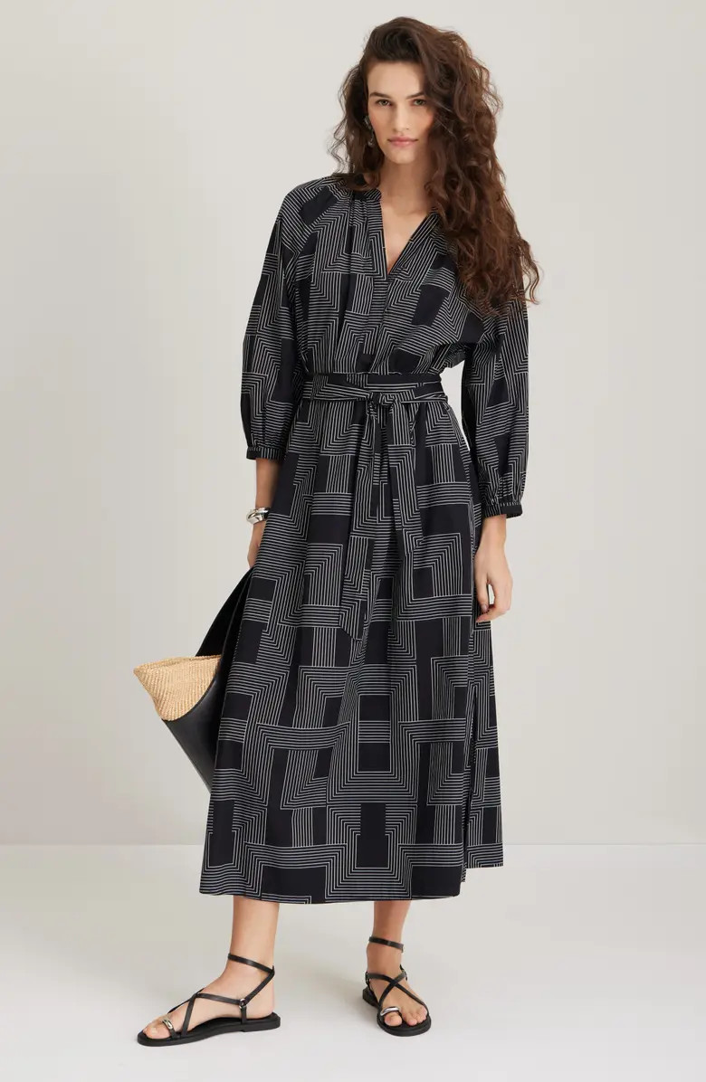 Long Sleeve Belted Cotton Poplin Maxi Dress | Nordstrom
