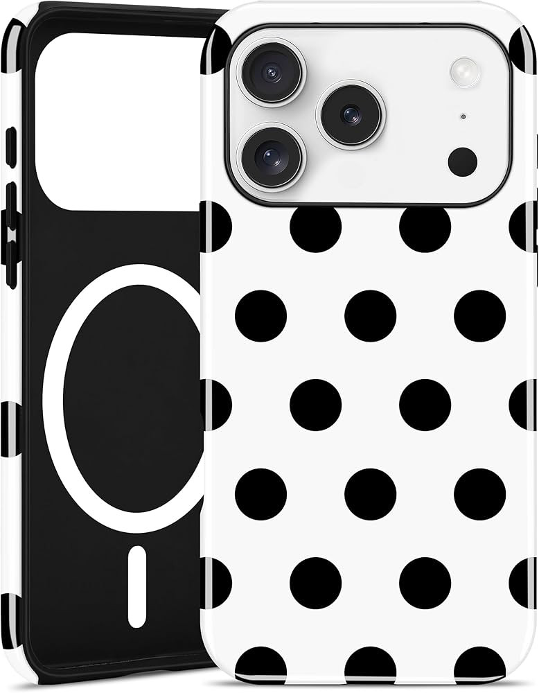 Magnetic Polka Dot Phone Case for iPhone 16 Pro Max, Compatible with MagSafe, Cute Big White Polk... | Amazon (US)