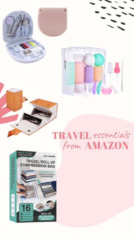 Travel essentials from Amazon. 

4 Sunglasses case
Compression bags
Toiletries set
Sewing kit