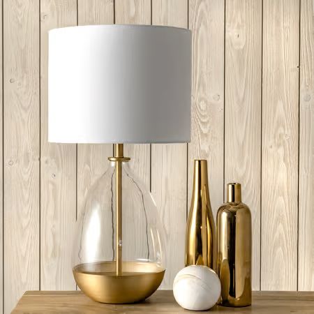 Brass 25-inch Domed Glass Iron Table Lamp | Rugs USA