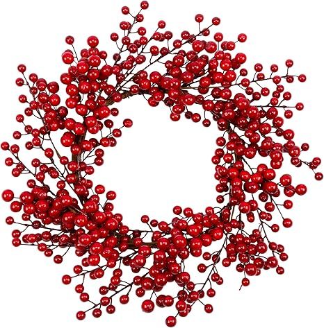 18 Inch Artificial Christmas Wreath Winter Wreath Artificial Red Berry Wreath Door Wreath with Re... | Amazon (US)
