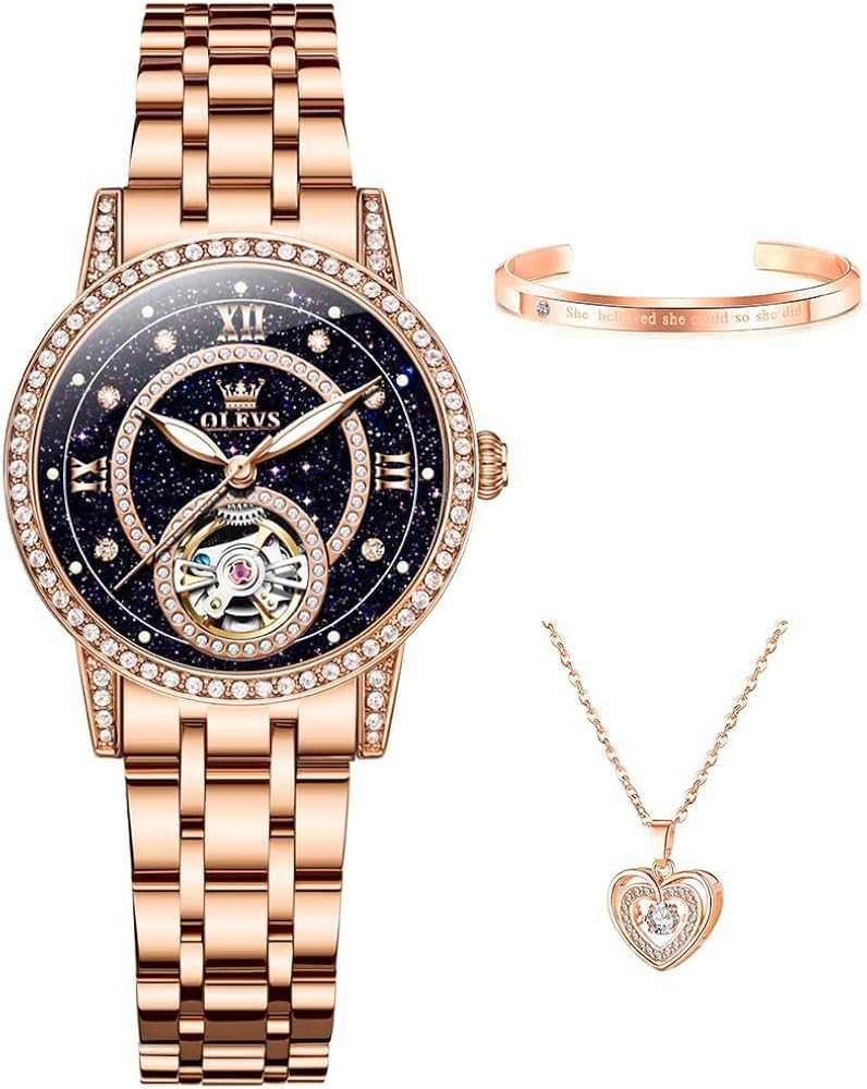OLEVS Women’s Watch Automatic Diamond Tourbillon Luxury Fashion Stainless Steel Waterproof Lumi... | Amazon (US)