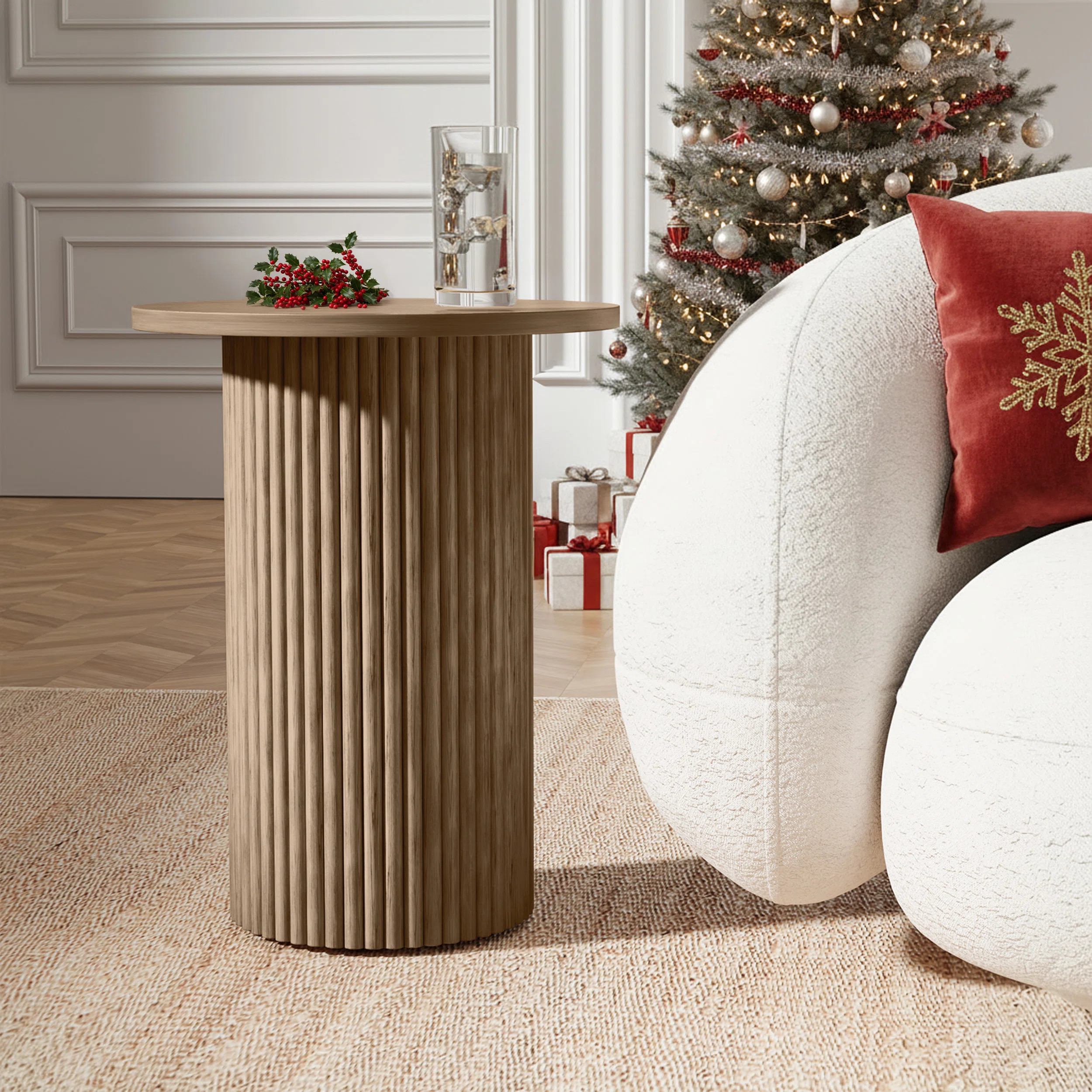 Chibuzor 22"Tall Pedestal Wood Round End Table, Handcrafted Solid Wood Fluted Design | Wayfair North America