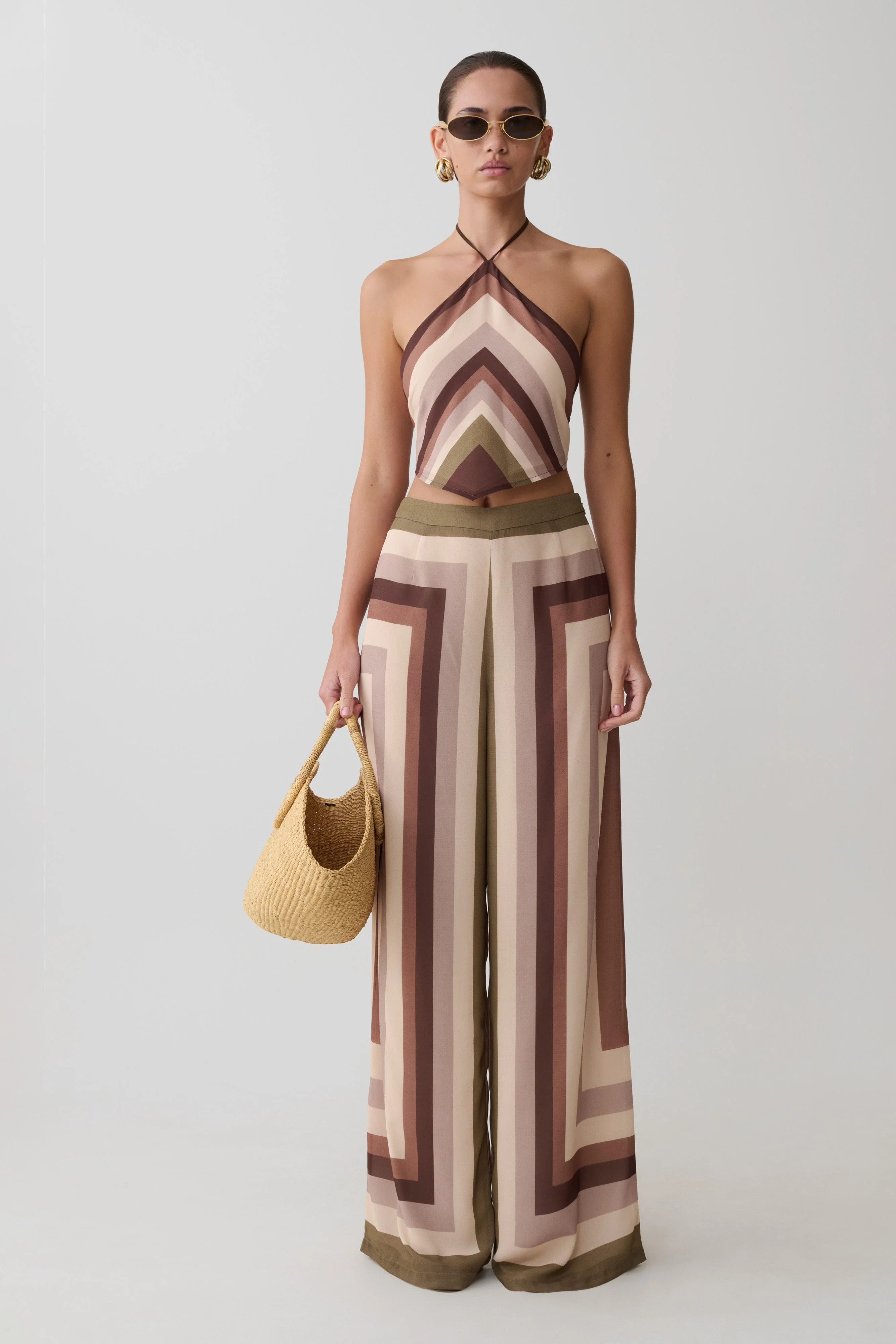 Rachel Chiffon Straight Leg Pants - Multi Stripe | Meshki UK