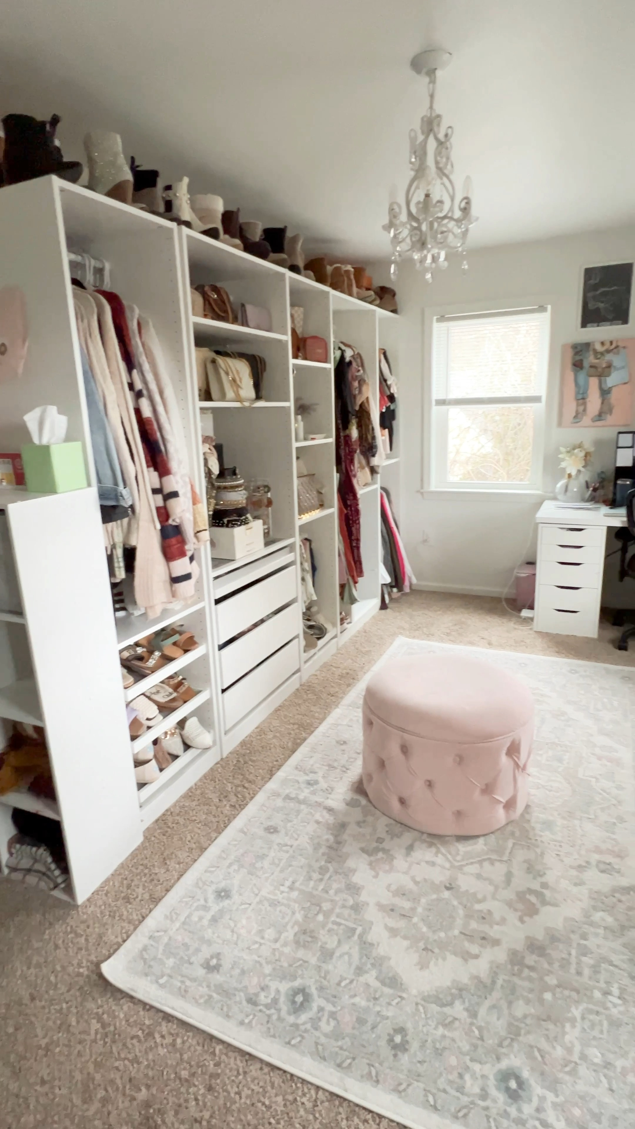 Finally got to clean my walk in closet office. It’s rare it looks likes this! Linking everything best I can to shop my cloffice and closet Organization 💗

#LTKhome #LTKVideo #LTKsalealert