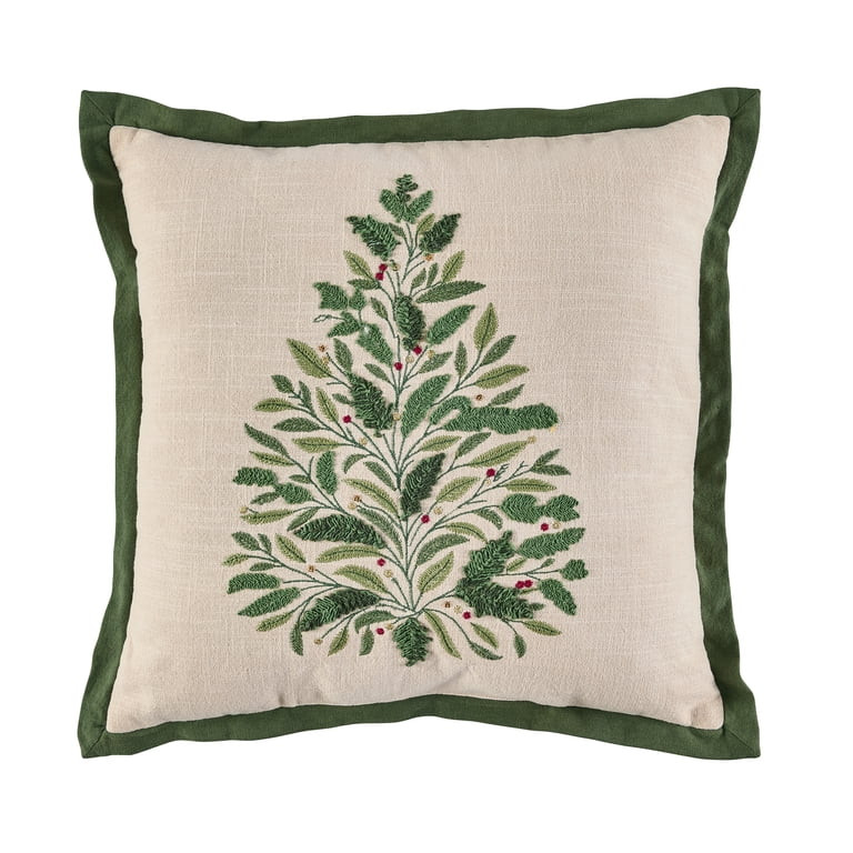 Better Homes & Gardens 20x20 Green Embroidered Holiday Tree Throw Pillow | Walmart (US)