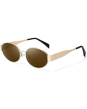 Retro Oval Sunglasses for Women, 90s Vintage Designer Ladies Shades Trendy Fashion Sun Glasses | Amazon (US)