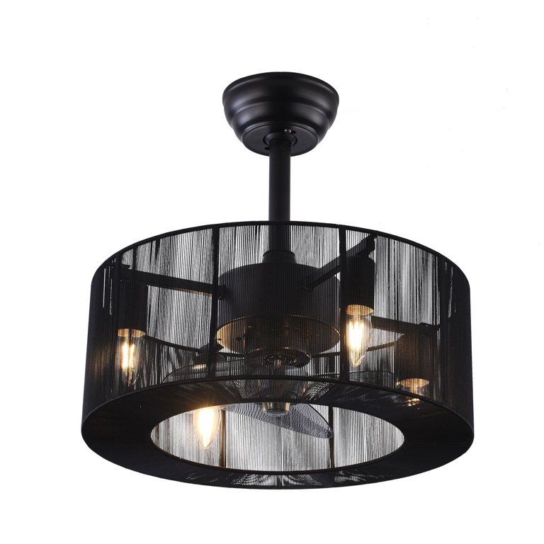 TFCFL 18" Cage Ceiling Fan with Light and Remote LED Farmhouse Rustic Chandelier Lamp Black | Walmart (US)