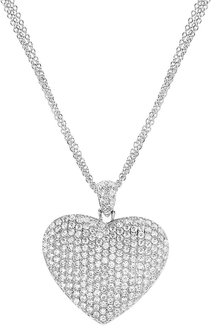 AUBREY LEE Cubic Zirconia Pave Heart Necklace for Women in Rhodium Plated Brass | Amazon (US)