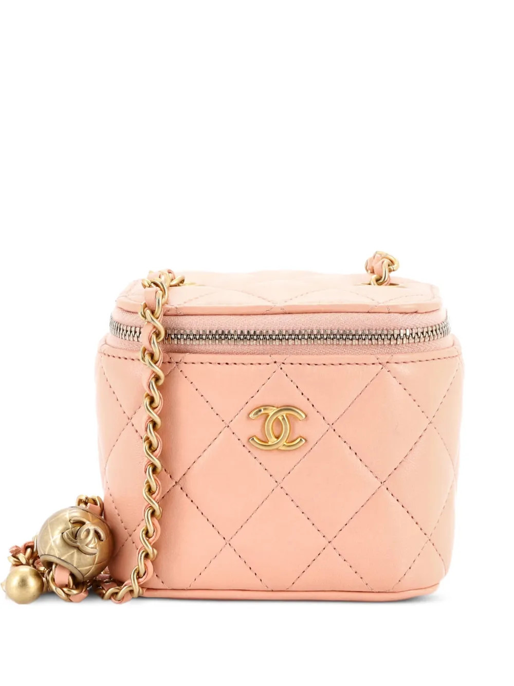 CHANEL Pre-Owned Pearl Crush Vanity Case with Chain Quilted Lambskin Mini clutch bag - Pink | Farfetch Global