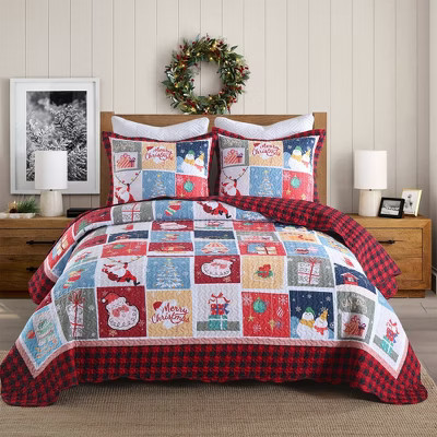 Marcielo 3 Pcs Festive Christmas Quilt Bedspread Set Holiday Bedding for Your Bedroom C104 Red Queen | Target