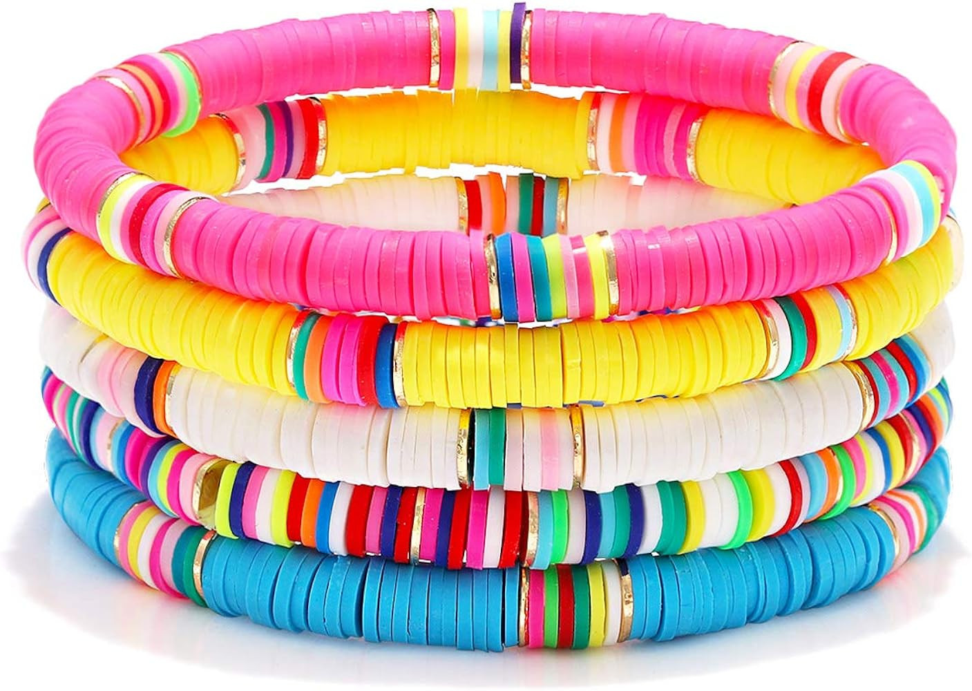 NVENF Rainbow Heishi Bracelets for Women Stackable African Vinyl Disc Bead Stretch Bracelets Bohe... | Amazon (US)