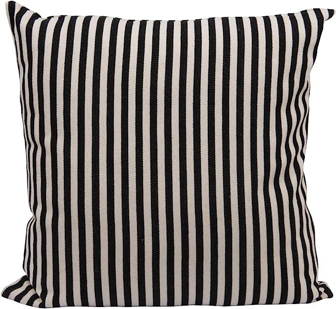 Creative Co-Op Square Cotton Woven Stripes Throw Pillow, Black | Amazon (US)