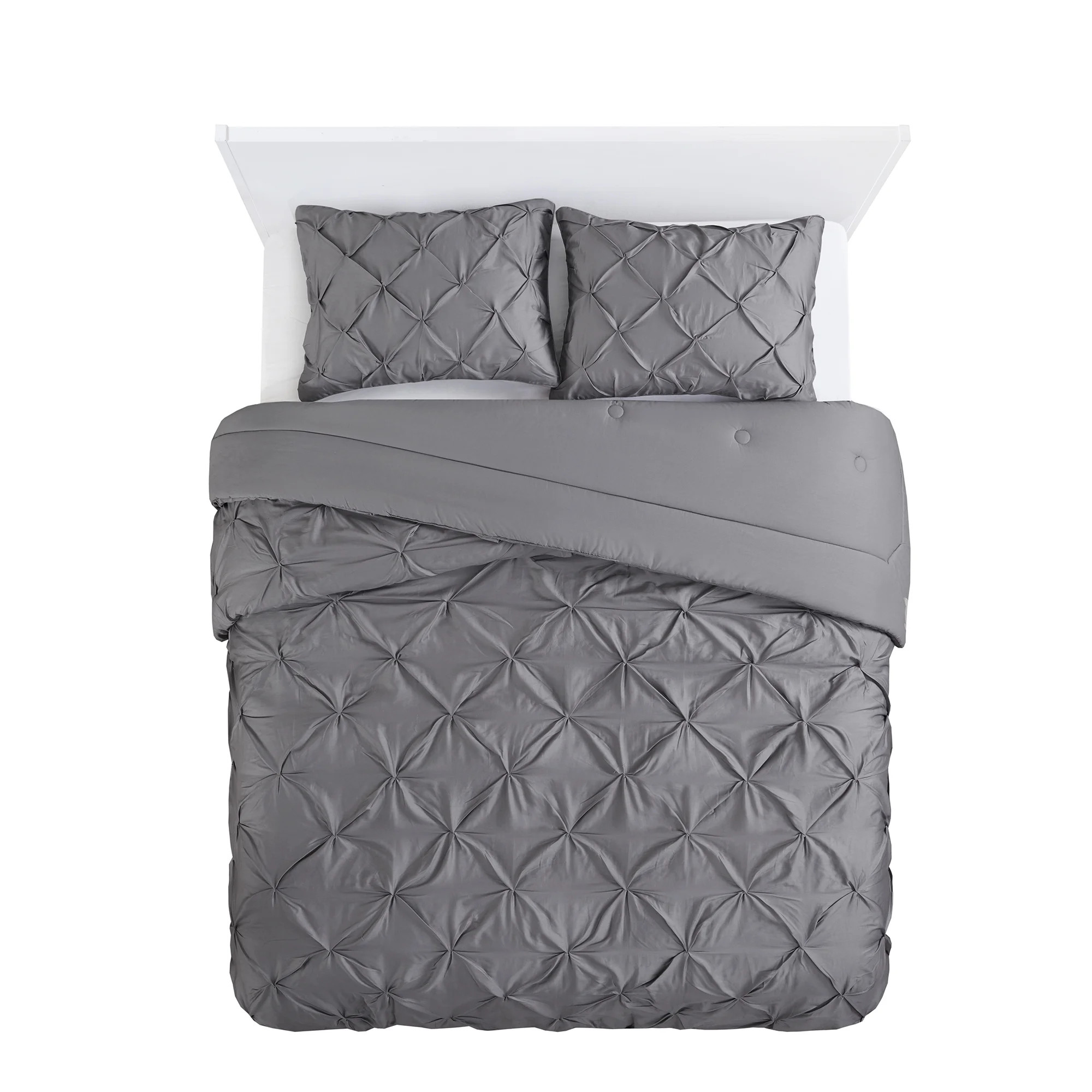 Better Homes and Gardens Cotton Pintuck 3-Piece Comforter Set, Full/Queen, Grey | Walmart (US)