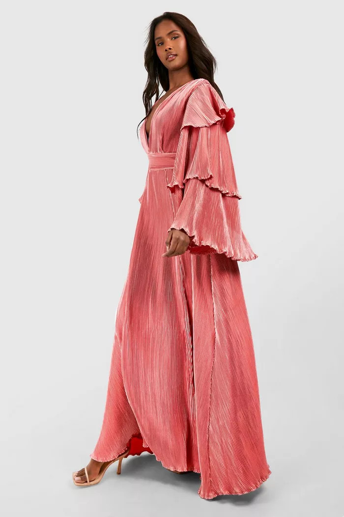 Layered Ruffle Sleeve Maxi Dress | boohoo (US & Canada)