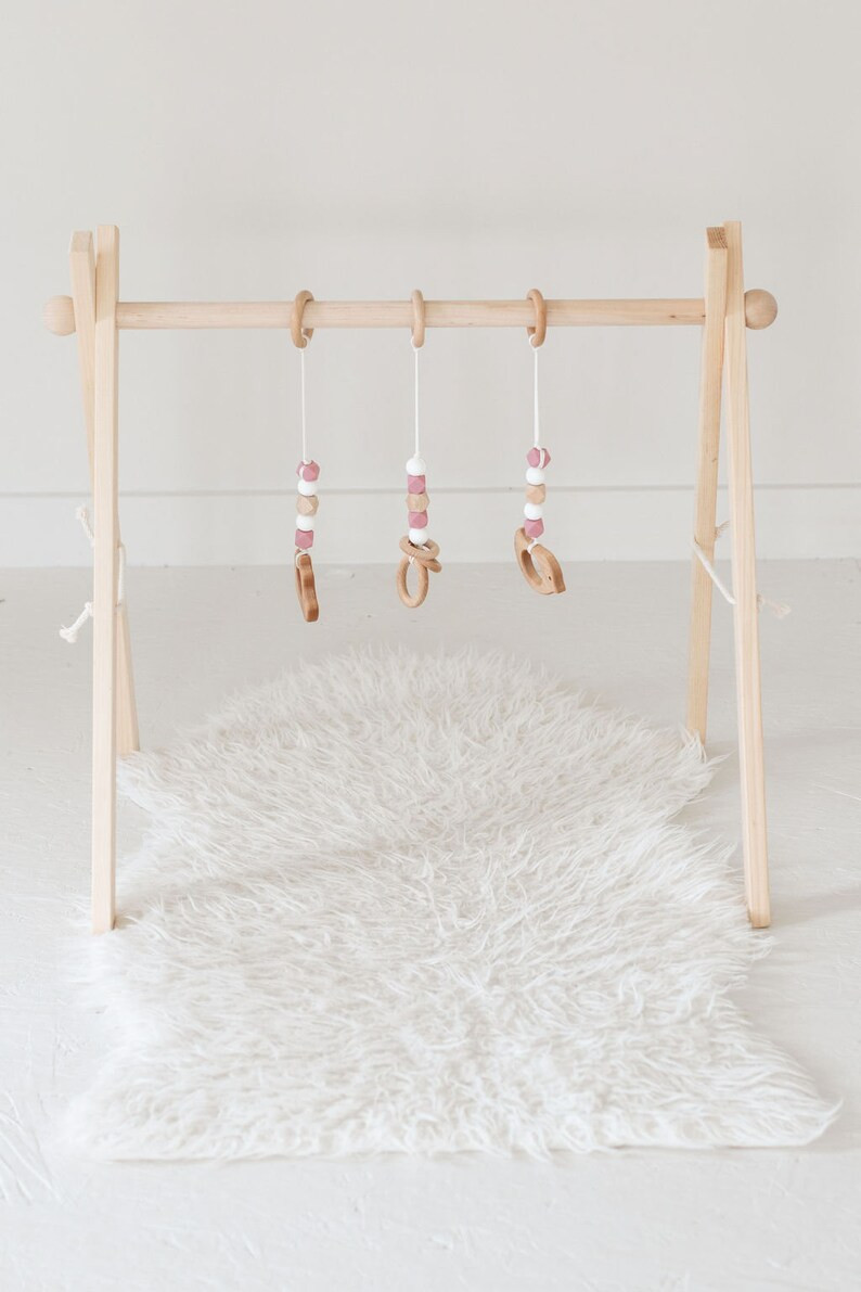 Dusty Rose Wooden Montessori Play Gym: Modern Baby Mobile & Activity Frame Perfect Shower Gift - ... | Etsy (US)