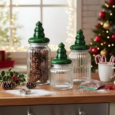 3 Pcs Christmas Glass Jars with Airtight Lids (44oz/33oz/22oz) | Wayfair North America