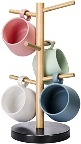 Wisuce Bamboo Mug Holder Tree, Thicker Base Coffee Cup Holder Stand for Counter, Mug Rack with 6 ... | Amazon (US)