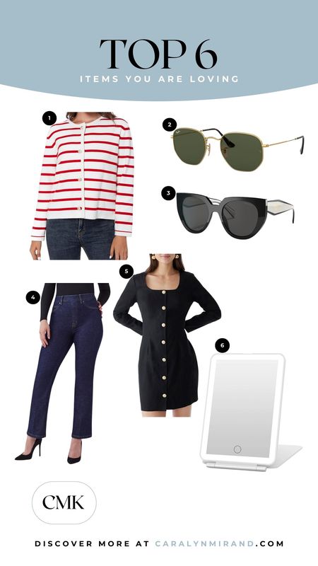 Top 6 items you are loving this week: striped sweater, sunglasses, cropped jeans, mini dress, & travel mirror! Shopping Spanx? Use code CARALYN10 at checkout! 

#LTKmidsize #LTKstyletip #LTKtravel