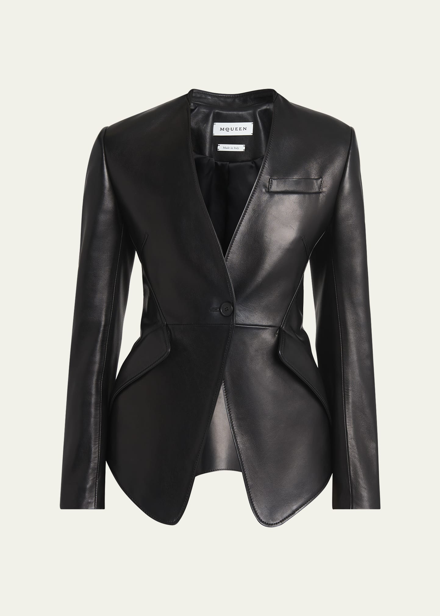 McQueen Single-Breasted Leather Blazer Jacket | Bergdorf Goodman