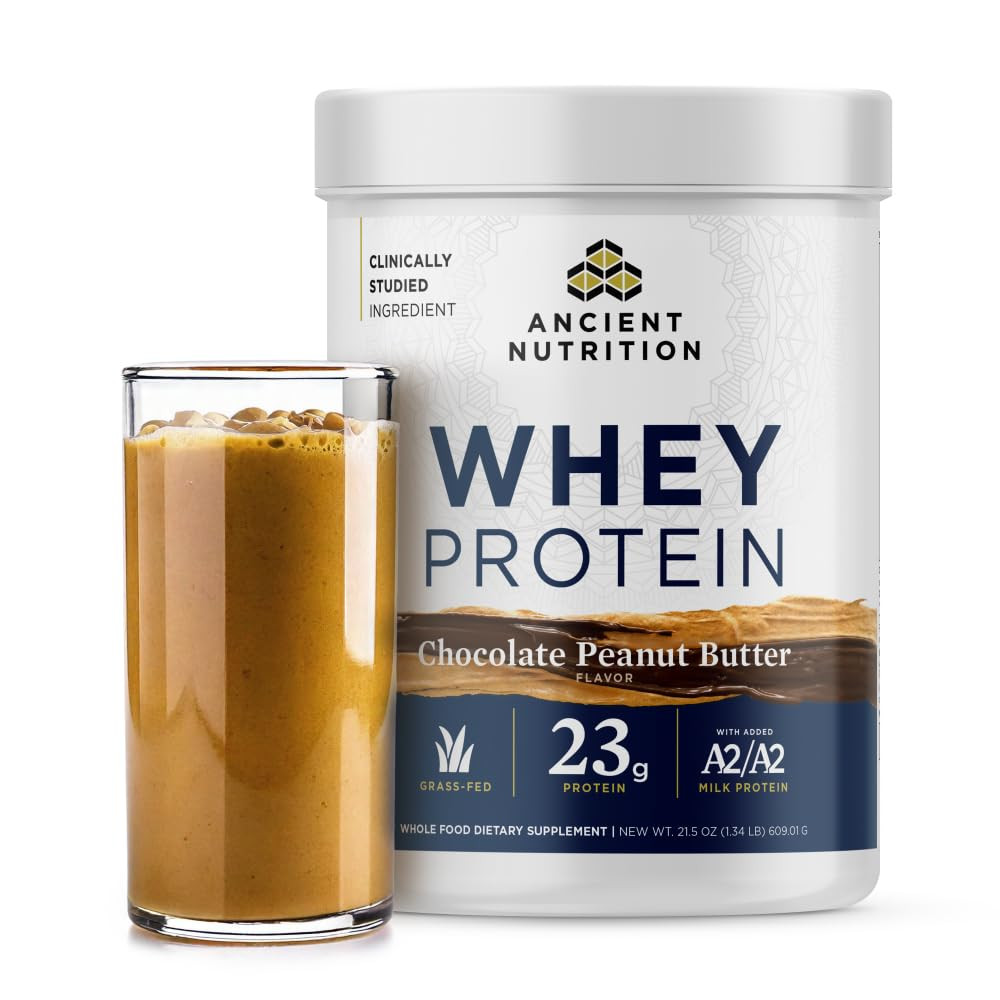 Ancient Nutrition Grass Fed Whey Protein, Chocolate Peanut Butter, 23g Protein, 18 Servings, Hydr... | Amazon (US)