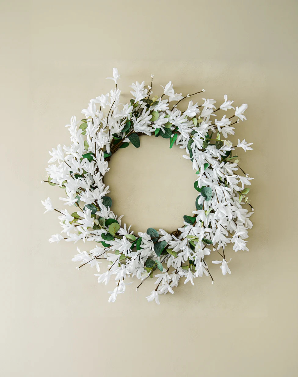 White Forsythia | Faux Floral Wreath | MJHome