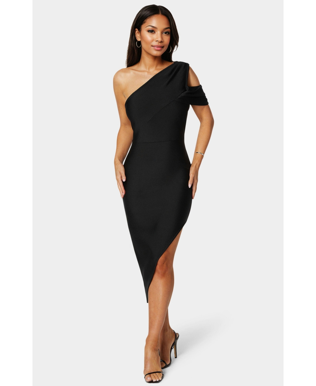 Bebe Women's Asymmetrical High Slit Bandage Midi Dress - Black | Macy's