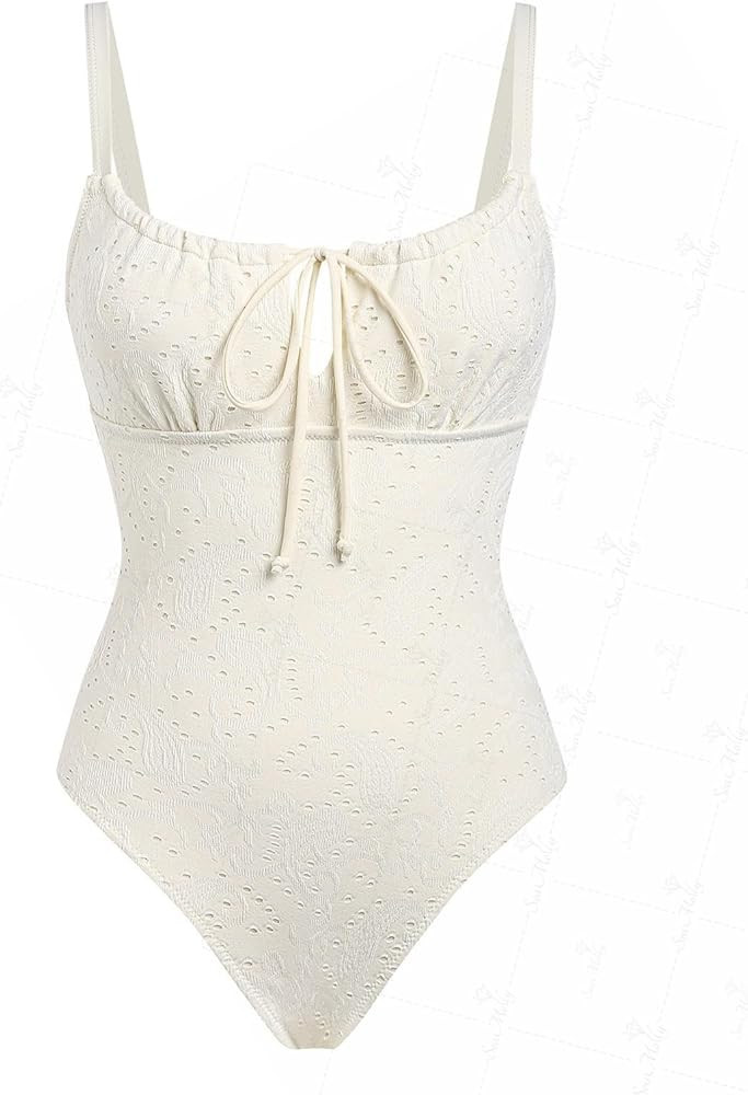 seamoly Blue Gingham Tie Around Criss Cross Backless Plunging Neck One-Piece Swimsuit | Amazon (US)