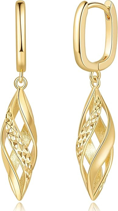 Gold Hoop Earrings 14K Gold Hoop Earrings for Women Dangle Drop Earring for Women Rhombic Twisted... | Amazon (US)
